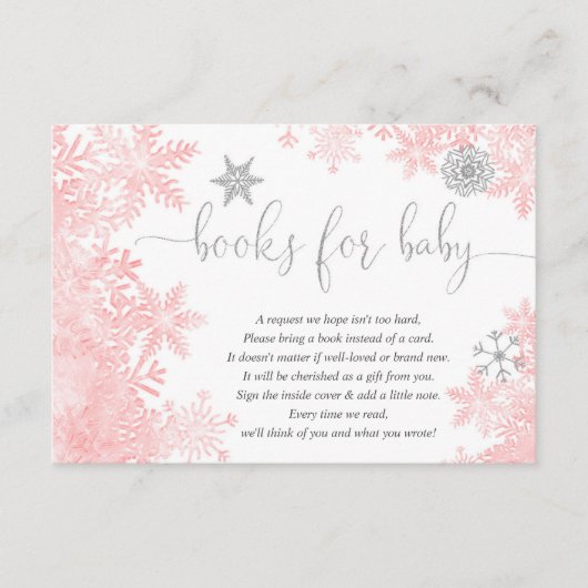 Pink Silver baby shower Book request enc Informatiekaartje (Voorkant)