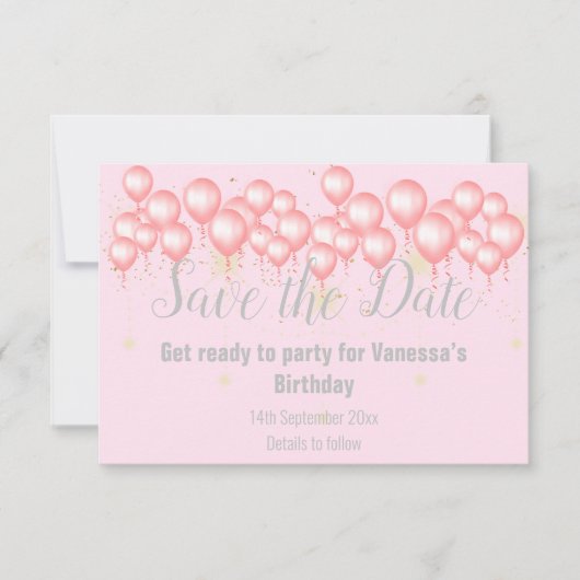PINK SILVER BALLOON BEWAREN DE DATUM AANKONDIGING (Voorkant)