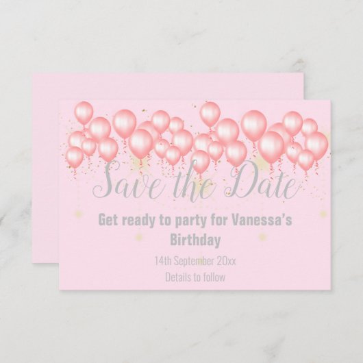 PINK SILVER BALLOON BEWAREN DE DATUM AANKONDIGING (Voorkant / Achterkant)
