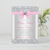 Pink Silver Bling Glam Girl Baby shower Kaart (Staand voorkant)