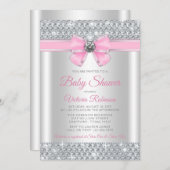 Pink Silver Bling Glam Girl Baby shower Kaart (Voorkant / Achterkant)
