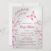 Pink Silver Butterfly | Girl Baby Shower  Kaart (Voorkant)