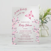 Pink Silver Butterfly | Girl Baby Shower  Kaart (Staand voorkant)