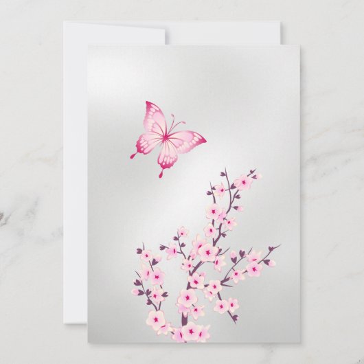 Pink Silver Butterfly | Girl Baby Shower  Kaart (Achterkant)