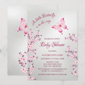 Pink Silver Butterfly | Girl Baby Shower  Kaart (Voorkant / Achterkant)