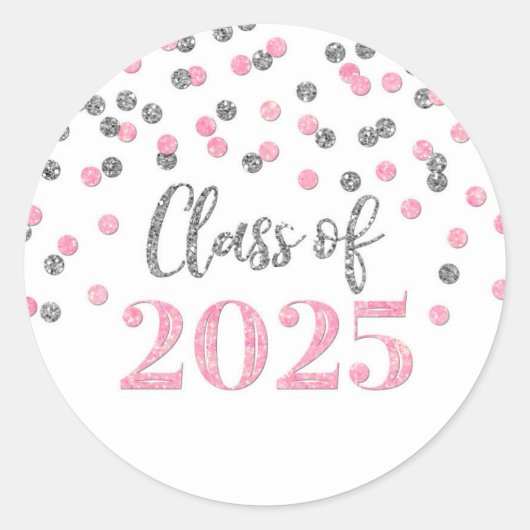 Pink Silver Confetti Afstuderen 2025 Ronde Sticker (Voorkant)
