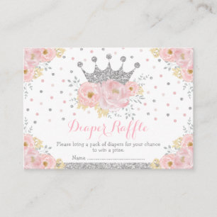Pink Silver Crown Princess Baby Girl Diaper Raffle Informatiekaartje