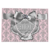 Pink Silver Damask Baby Girl Groot Cadeauzakje (Achterkant)