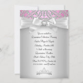 Pink Silver diamant Bow Foto Quinceanera Invite Kaart (Achterkant)