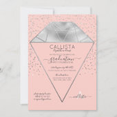 Pink Silver Diamond Confetti Glitter Afstuderen Kaart (Voorkant)