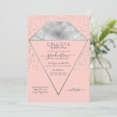 Pink Silver Diamond Confetti Glitter Afstuderen Kaart (Staand voorkant)