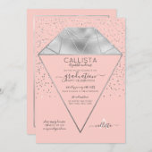Pink Silver Diamond Confetti Glitter Afstuderen Kaart (Voorkant / Achterkant)