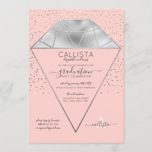 Pink Silver Diamond Confetti Glitter Afstuderen Kaart