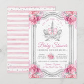Pink Silver Diamond Unicorn Baby shower Kaart (Voorkant / Achterkant)