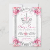 Pink Silver Diamond Unicorn Baby shower Kaart (Voorkant)