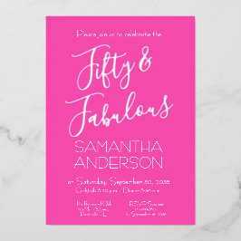 Pink Silver Elegant 50 & Fabulous Birthday Party  Folie Uitnodiging