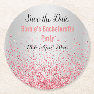 PINK SILVER ELEGANT BEWAAR DE DATUM Bachelorette Ronde Kartonnen Onderzetter