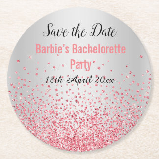 PINK SILVER ELEGANT BEWAAR DE DATUM Bachelorette Ronde Kartonnen Onderzetter