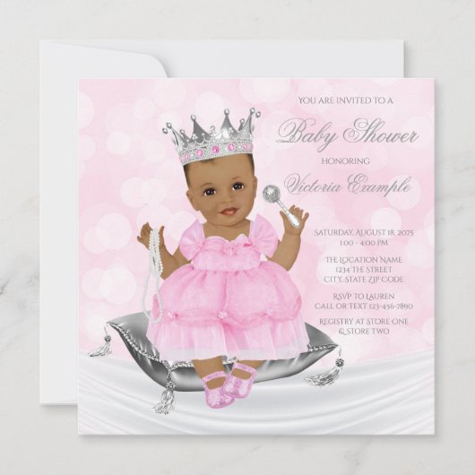Pink Silver etnische Princess Baby shower Uitnodig Kaart (Voorkant)