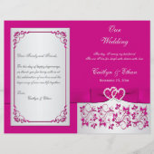 Pink, Silver Floral Hearts Wedding Programme (Voorkant)