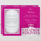 Pink, Silver Floral Hearts Wedding Programme (Voorkant / Achterkant)