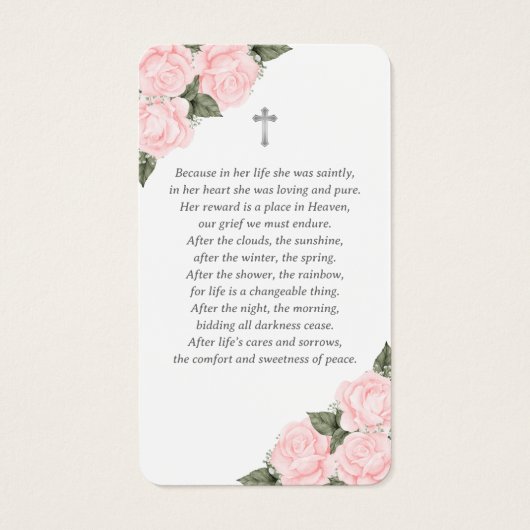 Pink Silver Floral Memorial Funeral Prayer Kaart (Achterkant)