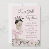 Pink Silver Floral Princess Baby shower Uitnodigin Kaart (Voorkant)