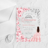 Pink Silver Floral Quinceanera Acryl Uitnodigingen