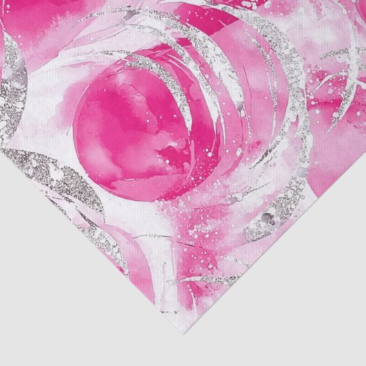 Pink Silver Glam Abstract Circles Verjaardag Tissuepapier (Detail)