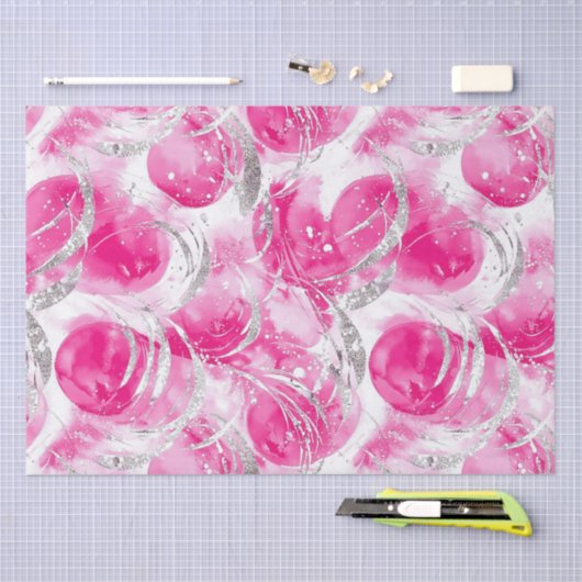 Pink Silver Glam Abstract Circles Verjaardag Tissuepapier (Craft)