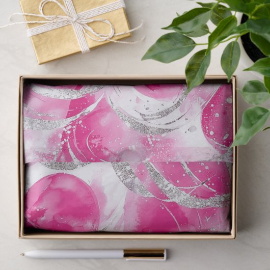 Pink Silver Glam Abstract Circles Verjaardag Tissuepapier (Geschenk)
