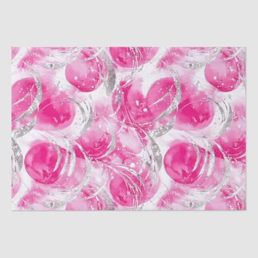 Pink Silver Glam Abstract Circles Verjaardag Tissuepapier (Voorkant)