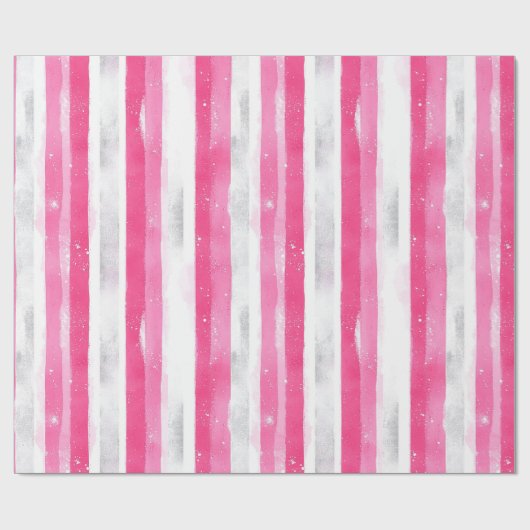 Pink Silver Glam Abstract Stripes Verjaardag Cadeaupapier (Vlak)