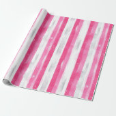 Pink Silver Glam Abstract Stripes Verjaardag Cadeaupapier (Uitgerold)