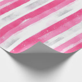 Pink Silver Glam Abstract Stripes Verjaardag Cadeaupapier (Hoek)