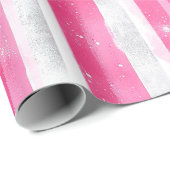 Pink Silver Glam Abstract Stripes Verjaardag Cadeaupapier (Rol Hoek)