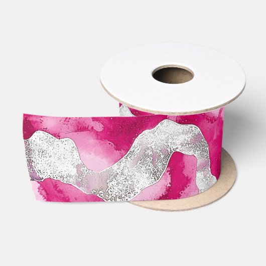 Pink Silver Glam Abstract Stripes Verjaardag Satijnen Lint (Spoel)