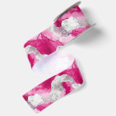 Pink Silver Glam Abstract Stripes Verjaardag Satijnen Lint (Achterkant)