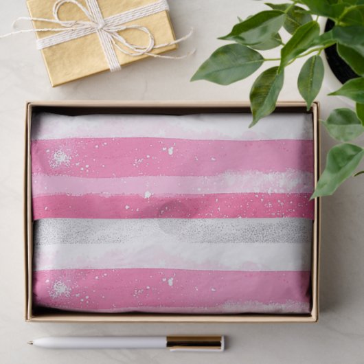 Pink Silver Glam Abstract Stripes Verjaardag Tissuepapier (Geschenk)