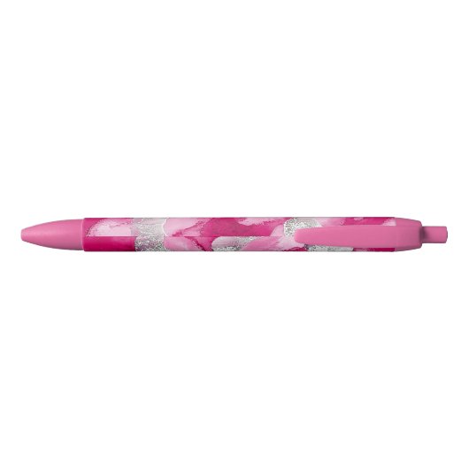 Pink Silver Glam Abstract Zwarte Inkt Pen (Achterkant)