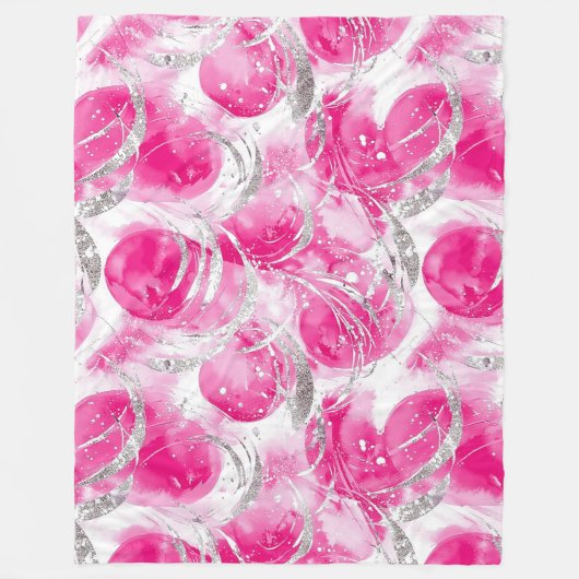 Pink Silver Glam Abstracte cirkels Fleece Deken (Voorkant)