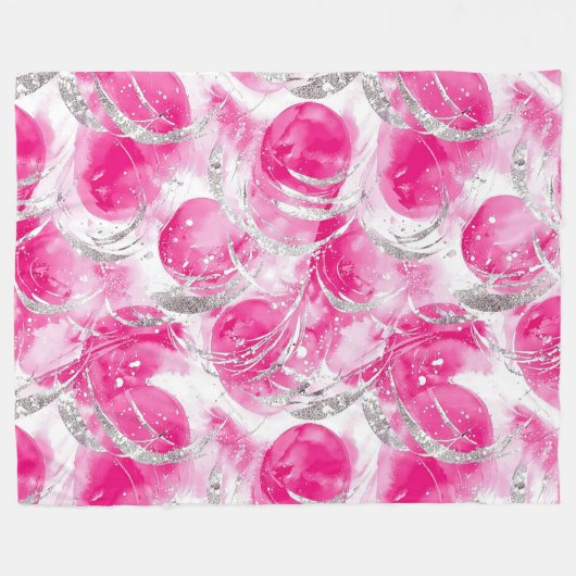 Pink Silver Glam Abstracte cirkels Fleece Deken (Voorkant (Horizontaal))