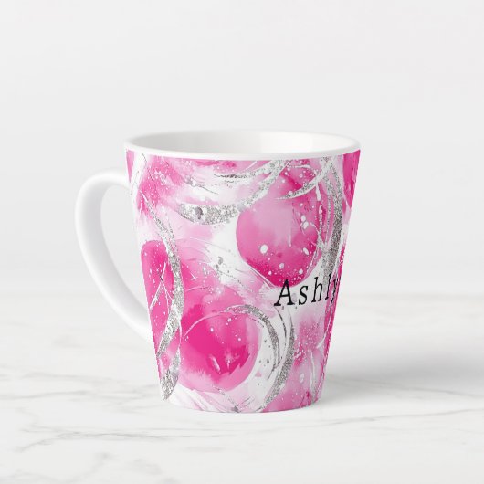 Pink Silver Glam Abstracte cirkels Latte Mok (Linkerhoek)