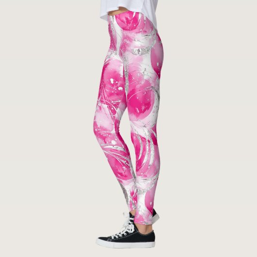 Pink Silver Glam Abstracte cirkels Leggings (Links)