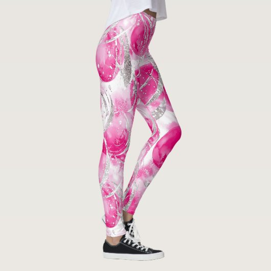 Pink Silver Glam Abstracte cirkels Leggings (Rechts)