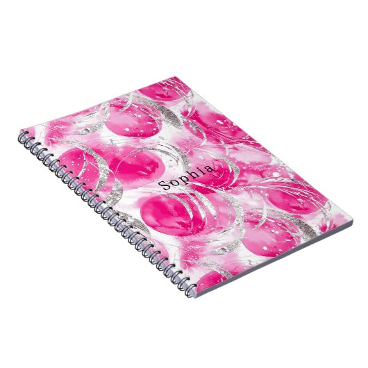 Pink Silver Glam Abstracte cirkels Notitieboek (Rechterzijde)