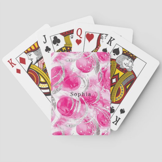 Pink Silver Glam Abstracte cirkels Pokerkaarten (Achterkant)