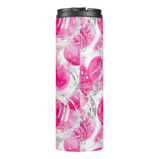 Pink Silver Glam Abstracte cirkels Thermosbeker (Achterkant)