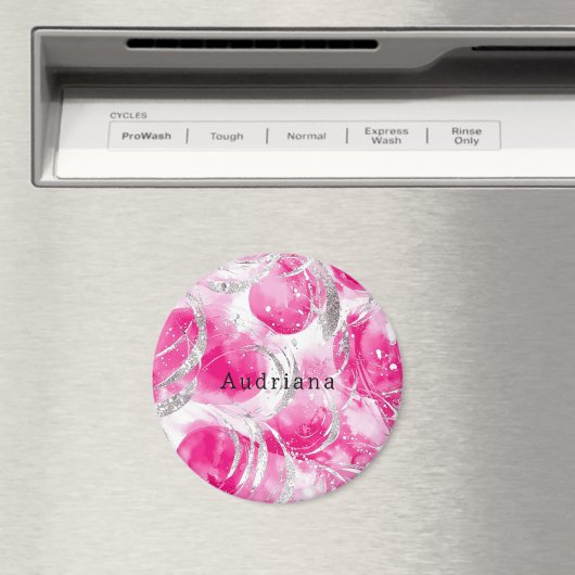 Pink Silver Glam Circles verjaardag Magneet (Insitu (Vaatwasser))