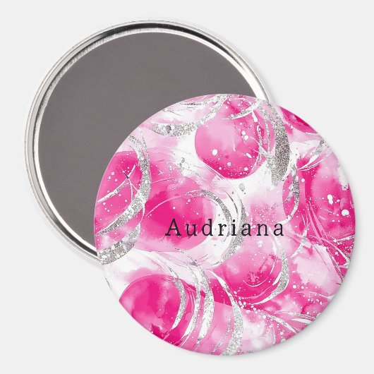 Pink Silver Glam Circles verjaardag Magneet (Voorkant / Achterkant)